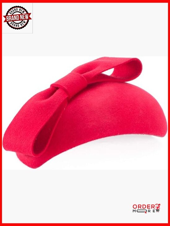 Vintage Wool Felt Beret Hat Clip On Fascinator Derby Bow Tam main image 4